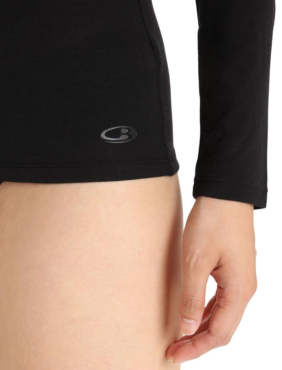 Black Women's Icebreaker Merino Siren Long Sleeve Sweetheart Top Underwear | USA 1691GSOL